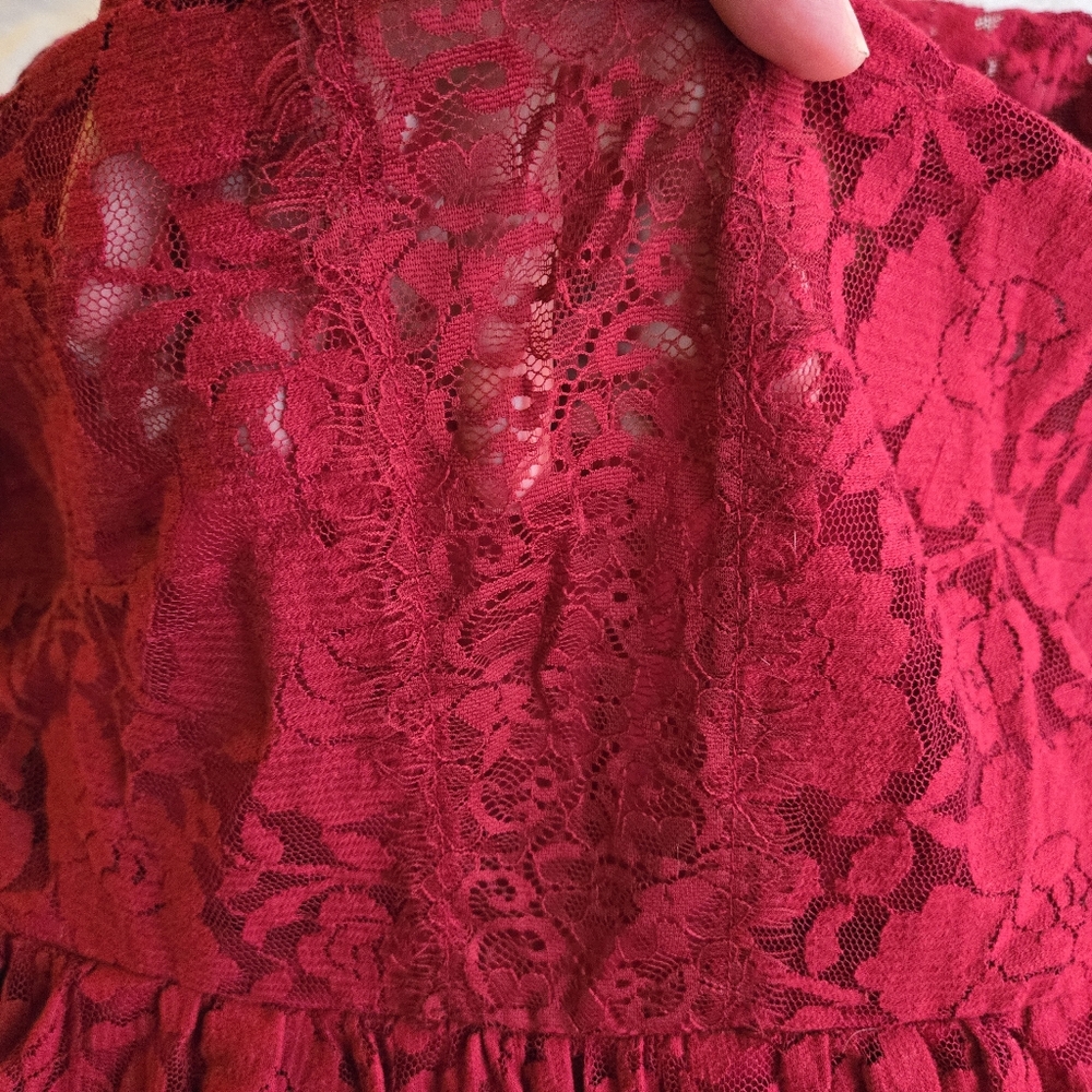 Charlotte Russe Red Lace Long Sleeve Dress Junior's Boho Party - Picture 8 of 13